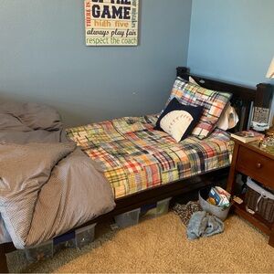 POTTERY BARN KIDS~EUC~Navy Gingham Twin Duvet Cover